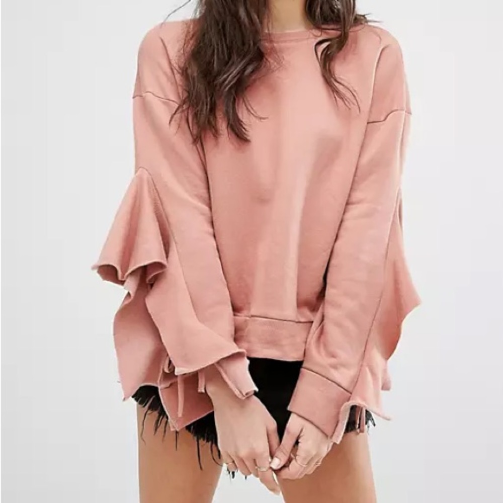 Mango Ruffle Arm Frill Sweatshirt